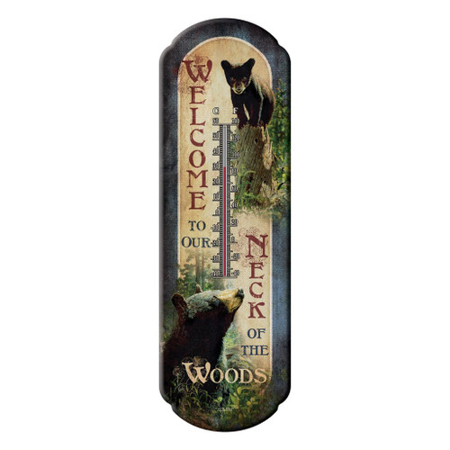 BEAR WELCOME TO OUR NECK TIN THERMOMETER