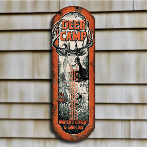 NEW DEER CAMP TIN THERMOMETER