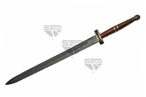 37" IMPERIAL DAMASCUS SWORD W/LEATHER SHEATH