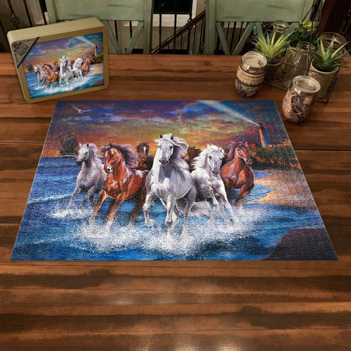 Puzzle in Tin 1000-Piece - Horses on Seashore
