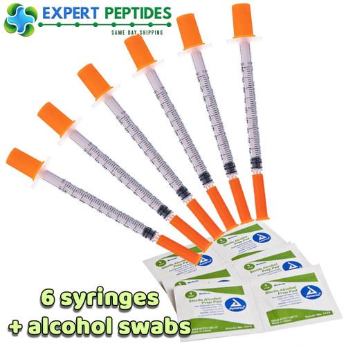 Sterile needles and alcohol swabs (6 pack) for peptide reconstitution