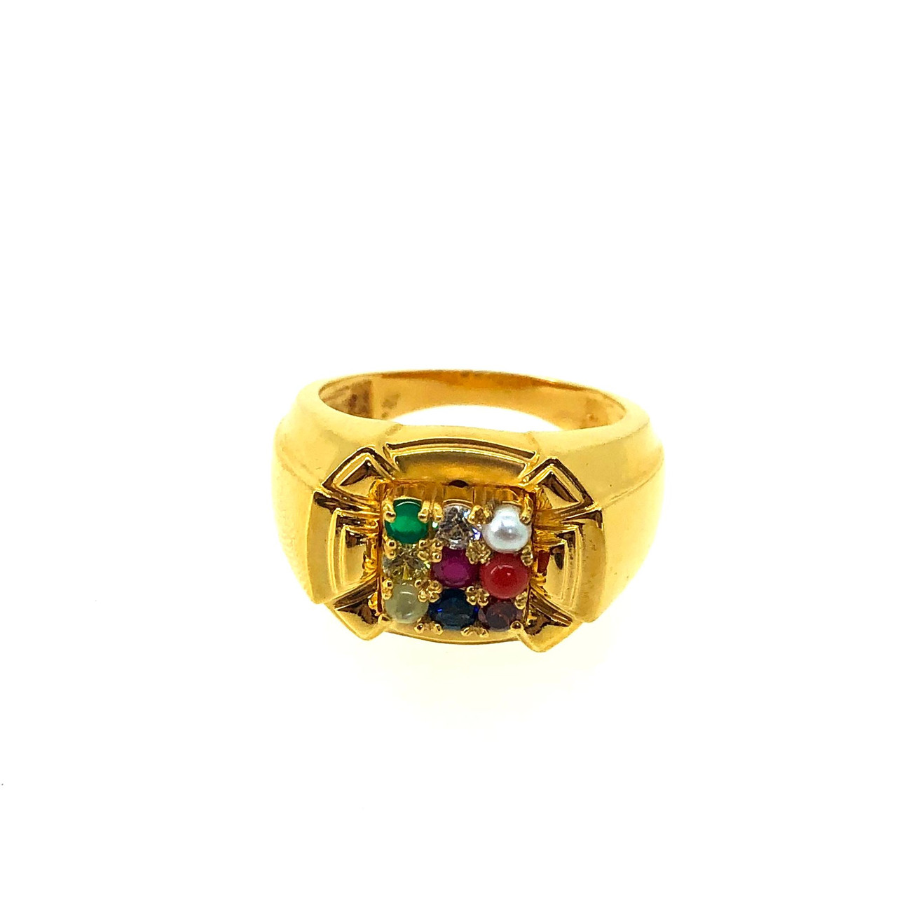 Men Navratna Gold Finger Ring (AFR84)