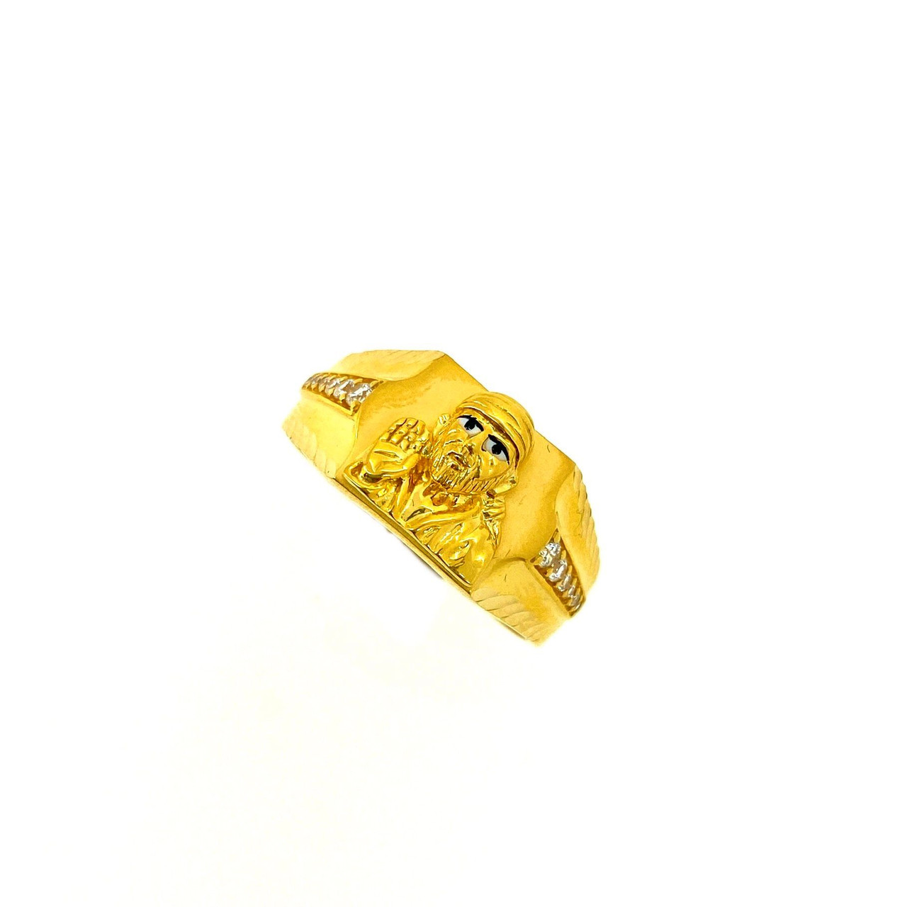 MENS SAI BABA RING FEATURING CZ STONE 22K YELLOW GOLD