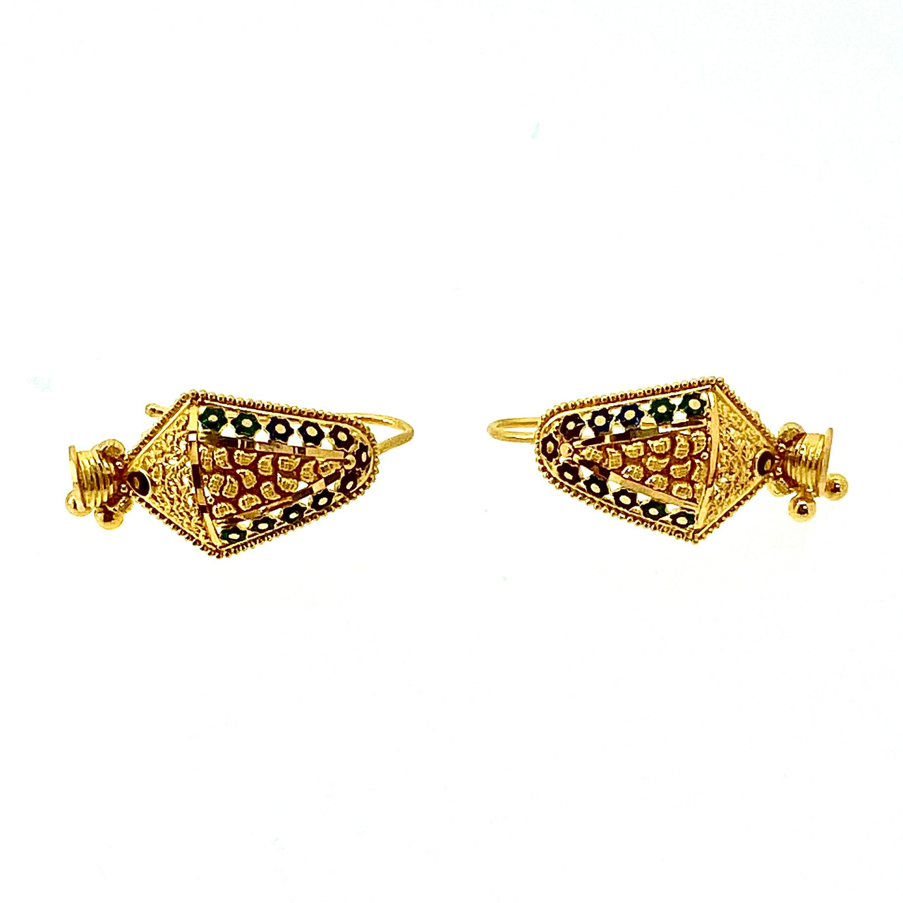 MEENAKARI EARRINGS FEATURING FISH HOOKS & FILIGREE WORK - 22K