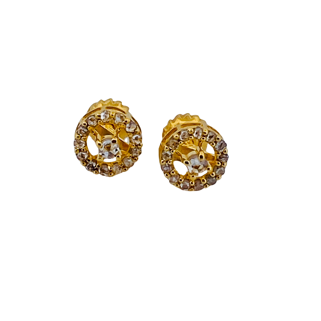 Stud Style Round Diamond Earrings 22kt Yellow Gold