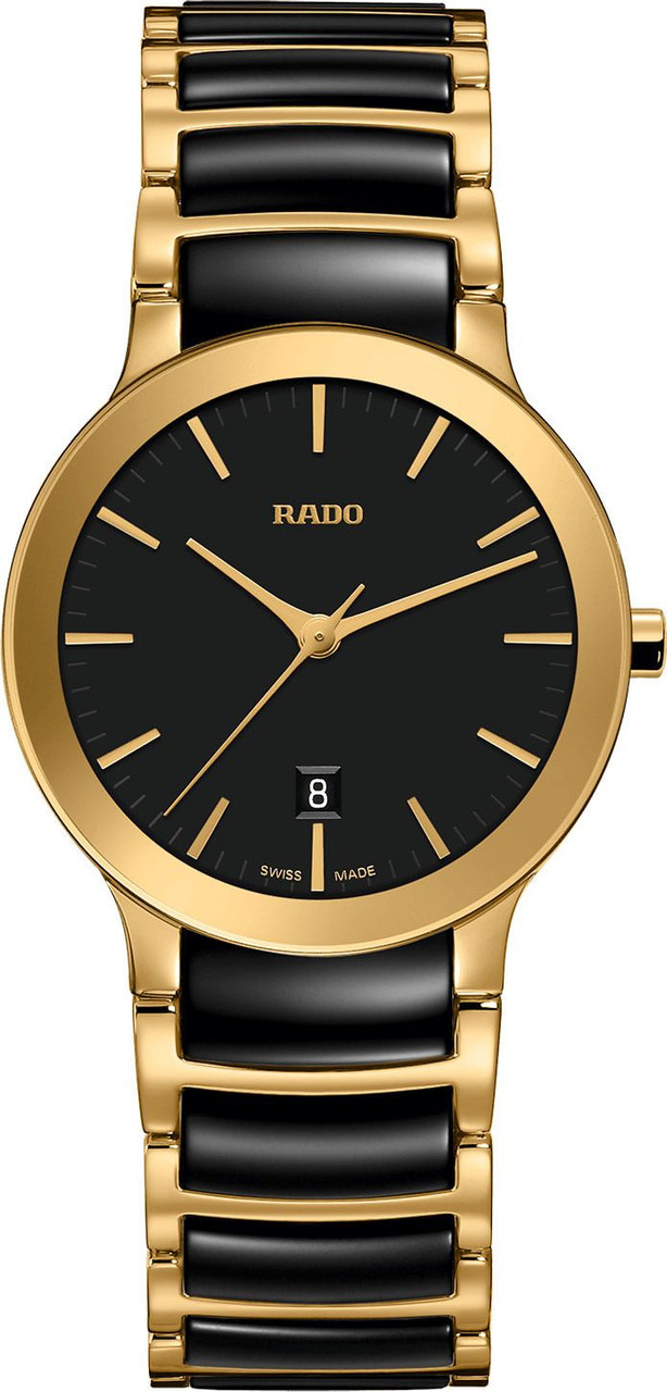 Rado Centrix R30528172 28mm Black Dial Gold PVD & Black Ceramic Watch