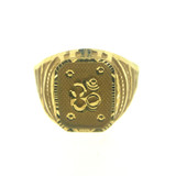 MENS RECTANGLE FACE SHINY RING FEATURING A OM EMBLEM AND BRUSH FINISHING - 22K YELLOW GOLD 