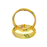 OPENABLE SCREW BANGLE FEATURING RUBY, EMERALD AND JALLI WORK - 22K YELLOW GOLD  