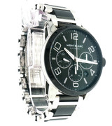 Angled view of Montblanc Timewalker Chronograph showcasing the stainless steel case, black ceramic bezel, and Swiss automatic chronograph design