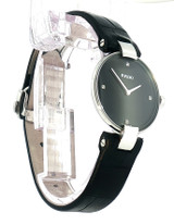 Rado Coupole Quartz ladies watch black dial diamonds stainless steel case angled view