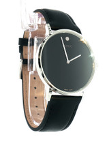 Movado Museum Signature stainless steel case black dial leather strap luxury watch