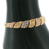 Tri-Color Gold Openwork Diamond Chain Bracelet.