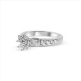 Art deco inspired floral basket pronged diamond engagement ring setting in 18kt white gold