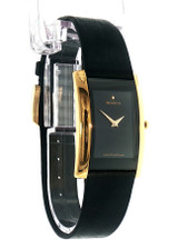 Movado La Nouvelle gold tone rectangular case black dial luxury ladies watch angle view