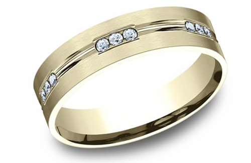 Channel Setting Center Cut Flat Satin Diamond Wedding Band - 18kt Yellow Gold