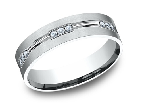 Channel Setting Center Cut Flat Satin Diamond Wedding Band - Platinum