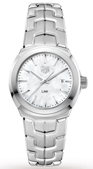 TAG Heuer Link Lady Quartz 32mm stainless steel watch with white mother-of-pearl dial and date