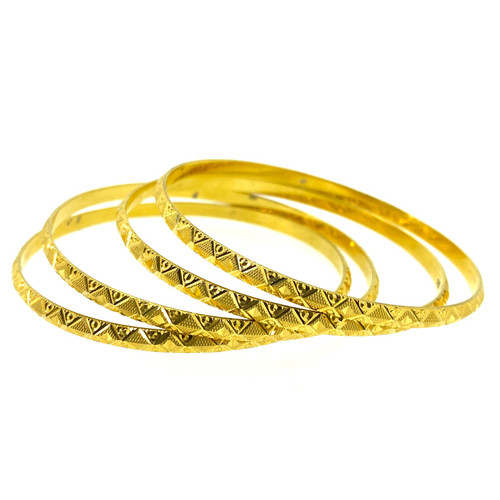 LADIES DIAMOND CUT FLAT BANGLES FEATURING A EASY SLIP-ON - 22K YELLOW GOLD - SET OF 4