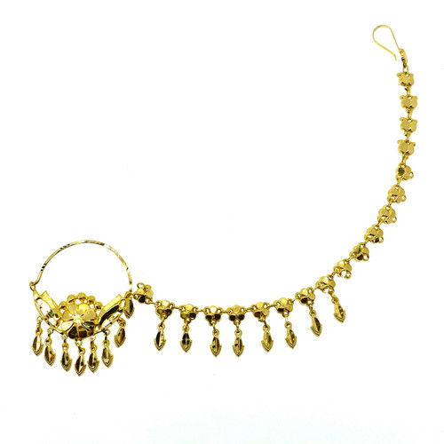 LASER CUT FLOWER DESIGN NATH FEATURING DANGLING - 22K YELLOW GOLD