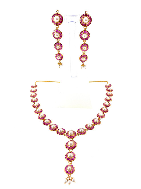 RUBY AND PEARL NECKLACE SET - 22K YELLOW GOLD