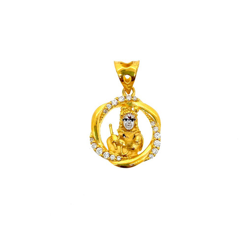 LORD KRISHNA WITH COW PENDANT FEATUIRNG CZ STONE - 22K YELLOW GOLD 