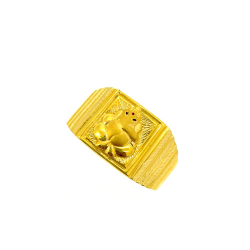 MENS GANPATI RING FEATUIRNG DULL AND SHINY FINISHING - 22K YELLOW GOLD 