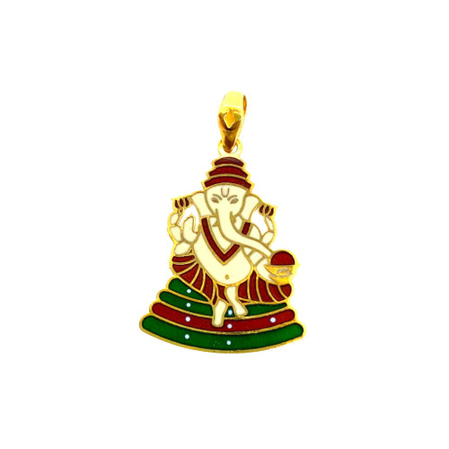 LORD GANESH PENDANT FEATURING PERMANENT COLOR - 22K YELLOW GOLD