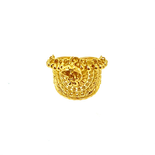 FANCY RING FEATURING DANGLING BELLS AND FILIGREE WORK - 22K YELLOW GOLD