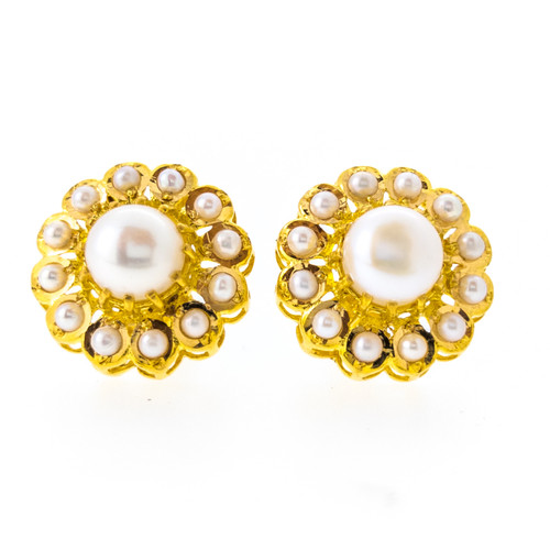 PEARLS TOP EARRINGS FEATURING PUSH-PULL BACKS - 22K YELLOW GOLD