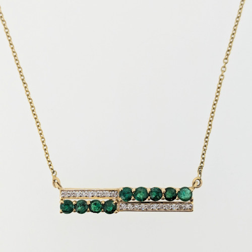 Diamond Necklace with Emerald - 14K Gold -1707896117