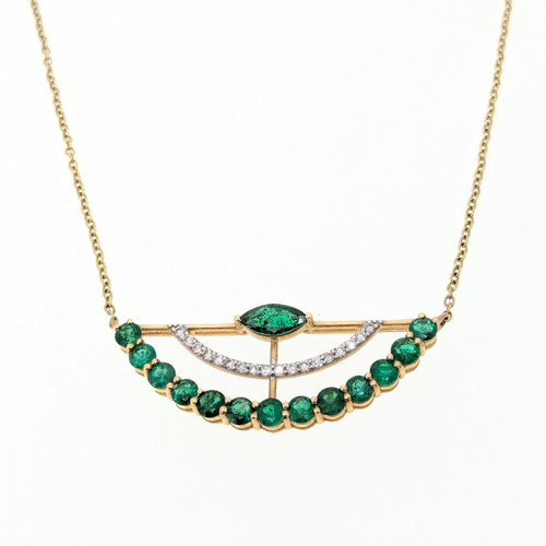 Diamond Necklace with Emerald - 14K Gold -1707896141