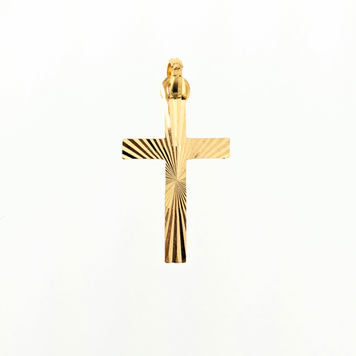 CROSS PENDANT WITH LASER CUT DESIGN  - 22K Y.GOLD