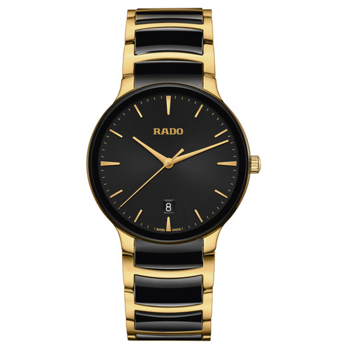 "Rado R30022152 men’s watch with black ceramic case, stainless steel bracelet, and sleek minimalist dial"
