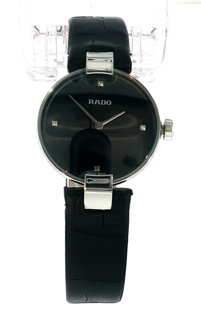 Rado Coupole R22854705 black dial diamond markers stainless steel case ladies watch front view