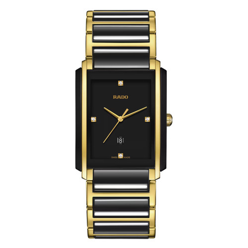 Rado True Square Automatic watch R20204712 featuring a square high-tech ceramic case and bracelet, modern dial design, Swiss automatic movement, sapphire crystal, and transparent case back.