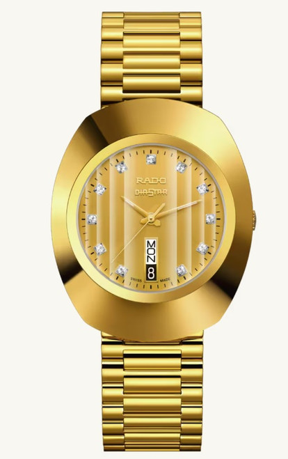 Rado DiaStar Original R12304303 full gold tone watch with champagne dial and diamond hour markers