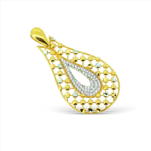 Two -Tone Pendant With C.Z Stone - 22kt gold