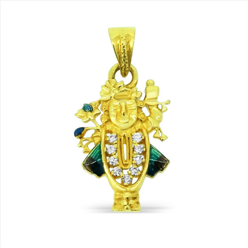 Lord Shrinathji Pendant With Stone - 22kt yellow gold