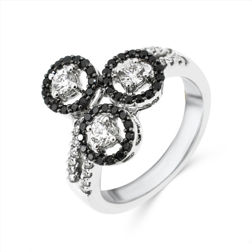 Three Stone Black & White Diamond Ring - 18kt white gold