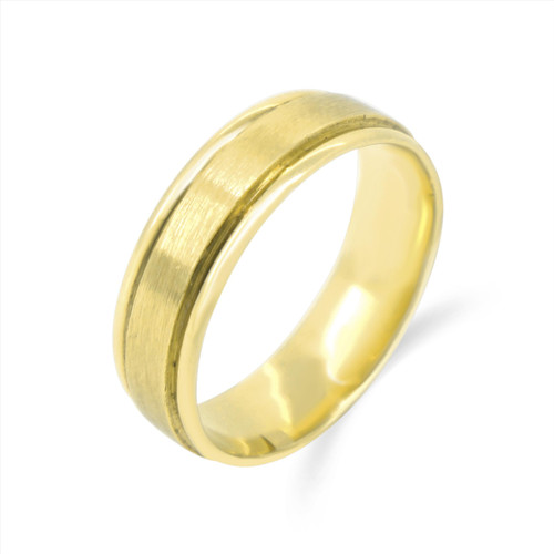 Men's Brushed Inlay Wedding Ring - 14kt yellow gold