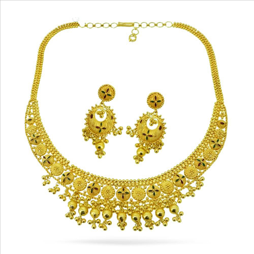 Beaded & Enamel Necklace Set With Earrings - 22kt yellow gold