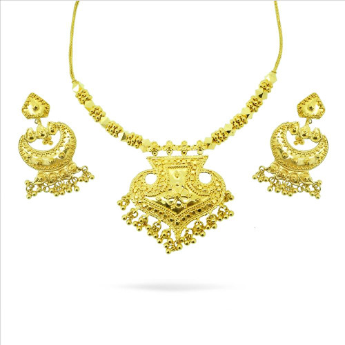 Filigree Work With Hanging Pendant Necklace Set - 22kt yellow gold