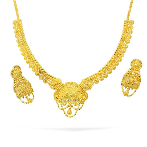 Filigree Work Necklace Set With Earrings - 22kt yellow gold