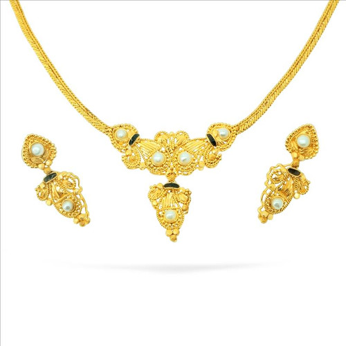 Pearl Necklace Set With earrings - 22kt yellow gold