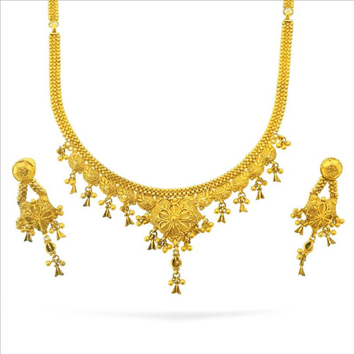 Antique Finish Oxidized Necklace Set With Earrings - 22kt gold
