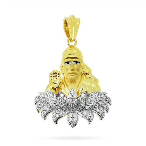 Sai Baba Pendant With C.Z Stone - 22kt yellow gold