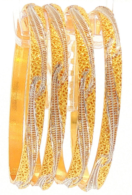 Two-Tone Mirror Finish Style Bangles - 22K gold - Set of 4pc