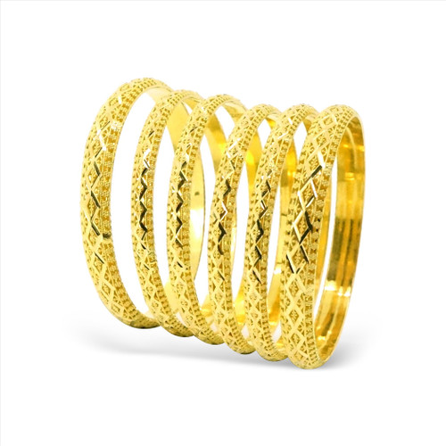 Mirror Finish Style Bangles - 22kt yellow gold - Set of 6