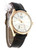 Rolex Cellini Dual Time Everose gold polished case angled view with leather strap