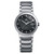 Rado Centrix R30940163 women’s automatic watch featuring a polished stainless steel case and bracelet, elegant black dial with silver-tone hands and hour markers, date window at 3 o’clock, sapphire crystal, and Swiss-made automatic movement.